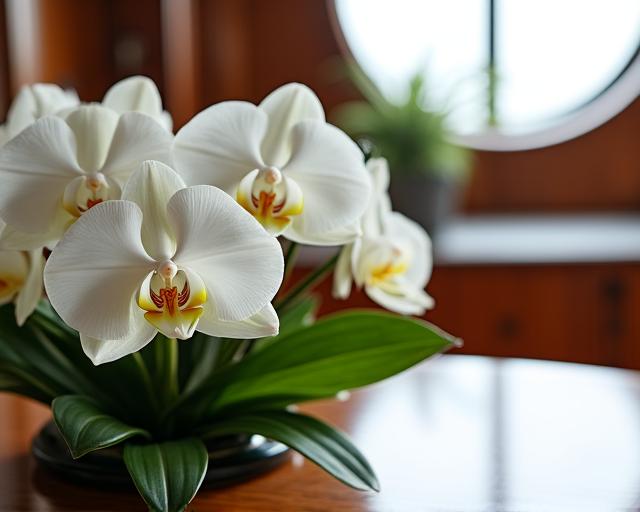 Bespoke orchid arrangement on a superyacht table