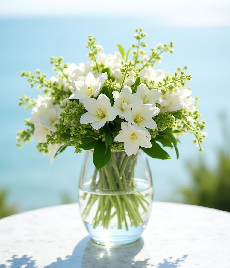Aromatic botanicals and herbs mixed with white florals